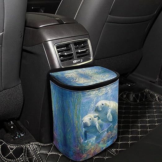 DISNIMO Ocean Manatee Car Trash Can Easy-to-Install Car Accessory Interior, Leak-Proof Car Garbage Can Bin Organizer Storage Bag for the Back Seat of Any Cars, Sedans, SUVs & Trucks