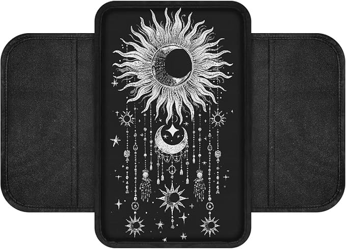 Dreaweet Center Console Cover Cute Sun and Moon Car Accessories for Women,Soft Car Armrest Cushion with Pockets Comfortable Car Arm Rest Cover Pad Washable Console Covers for Truck SUV