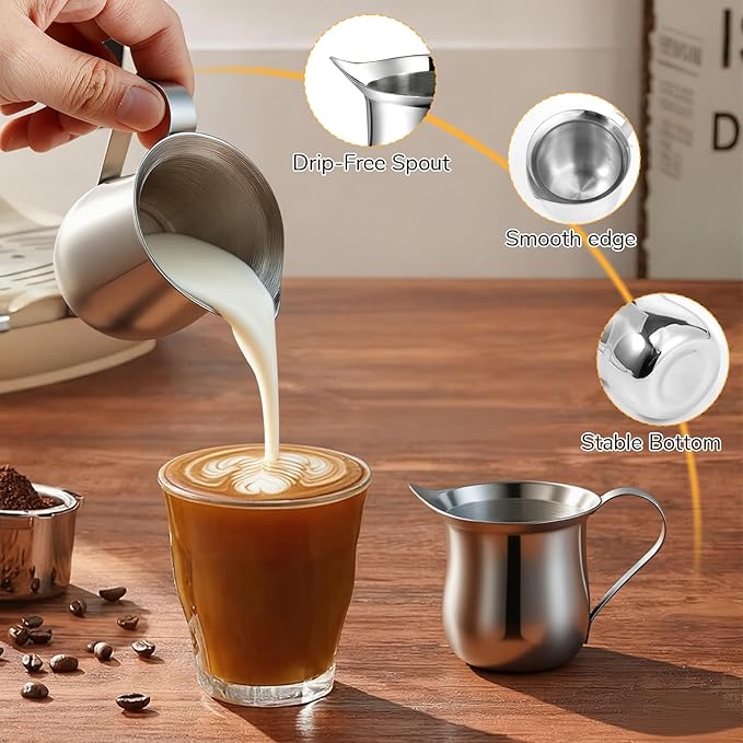 SHENLIU 12 Pack 3 oz Creamer Pitcher, Mini Stainless Steel Bell Creamers Espresso Pouring Cup Wide Mouth Pitcher with Pouring Spout for Milk Coffee Jam Sauces Syrup