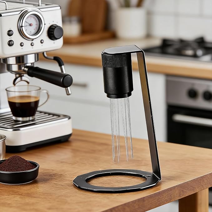 WDT Tool Espresso Distributor with Magnetic Stand, Upgraded 8 Needles 0.4mm Espresso Stirrer, Professional Espresso Distribution Tool for Espresso Machine Accessories, Black