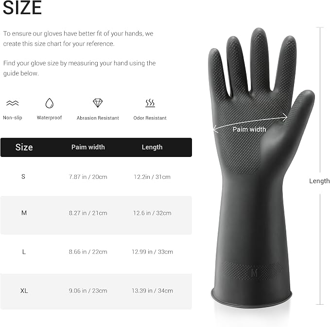 ThxToms 3 Pairs Dishwashing Gloves, Reusable Latex Cleaning Gloves for Housework Kitchen Bathroom, Durable Flexible & Anti-slip, Smooth Lining, Easy On & Off, Medium, Black