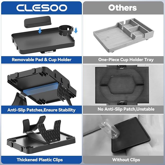 Couch Armrest Table Couch Arm Tray Cup Holder Plastic Armchair Caddy Recliner Arm Caddy Large Sofa Armrest Organizer Adjustable Clip on Snack Tray Drink Holder Removable Phone Pad Holder 16.38x11.02''