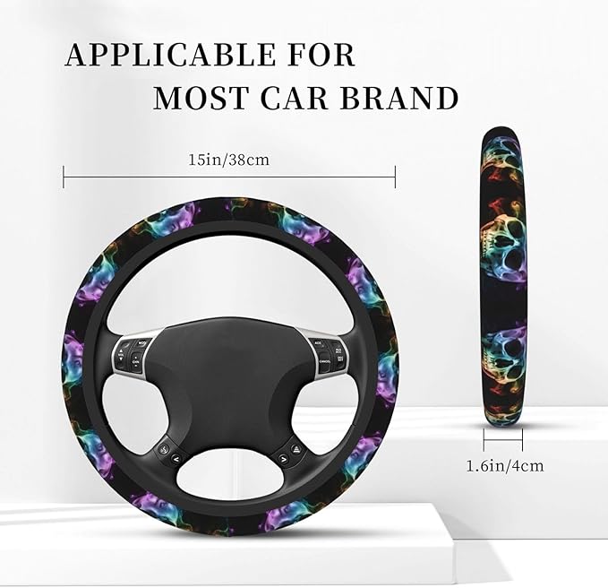 Smokes-Skull Universal Fit Steering Wheel Cover for Car, Truck, and SUV, Durable Steering Wheel Protection