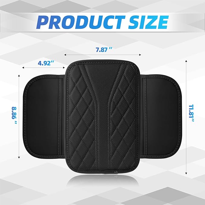 Car Center Console Cover, 11.8"×6.7" Leather Armrest Cover for Cars, Multifunctional Auto Armrest Cushion Pad with Storage Pocket, Universal Arm Rest Protector Car Accessories (Black)