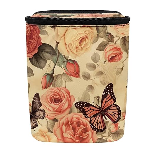 Rose Car Trash Can Hanging,Vintage Rose Floral Butterfly Auto Garbage Bag with Lid Seat Leak Proof Easy to Install Universal Fit Most Vehicle Back/Front/Console of Any Cars,Rose Car Accessory