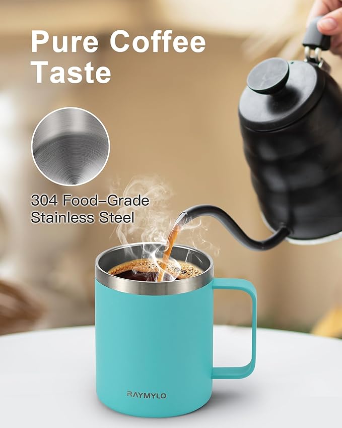 Insulated Coffee Mug 12 oz, Double Wall Stainless Steel Coffee Mug with Lids, Leak-Proof & Detachable Slider Lid for Thorough Clean, Keeps Coffee Cold for 9 Hrs, Suitable for Camp Home Office