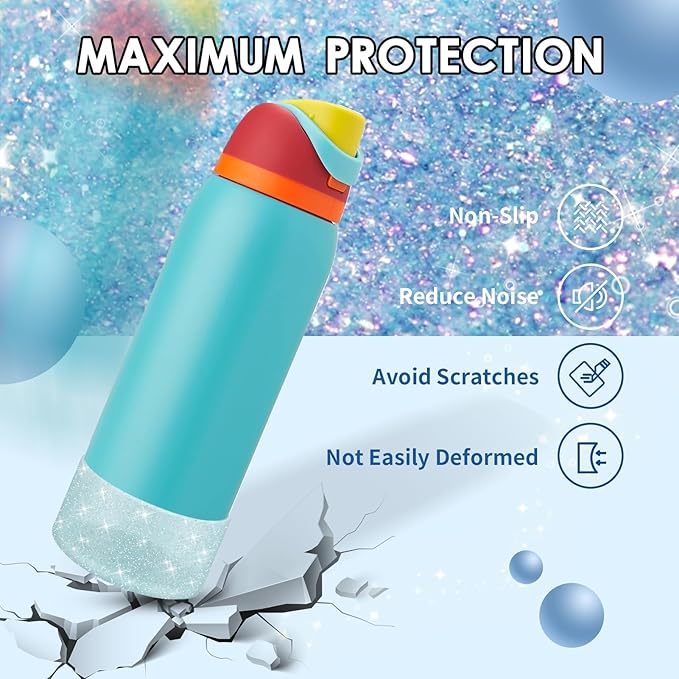 Protective Glitter Silicone Boot Compatible with Owala 24oz 32oz 40oz, Bling Cup Sleeve Bottom Bumper Cover Compatible with Owala FreeSip, Twist, or Flip Stainless Steel Water Bottles