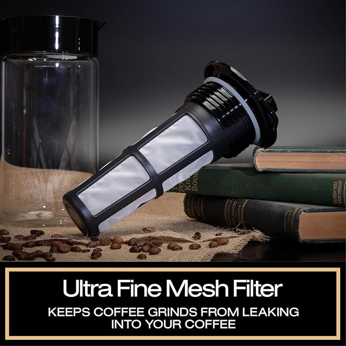 Glass Cold Brew Coffee Maker For Iced Coffee, Airtight Pitcher, 1 Quart, Black Lid And Handle - It Is A Durable BPA Free Glass Pitcher With An Airtight Lid And Non-slip Silicone Handle