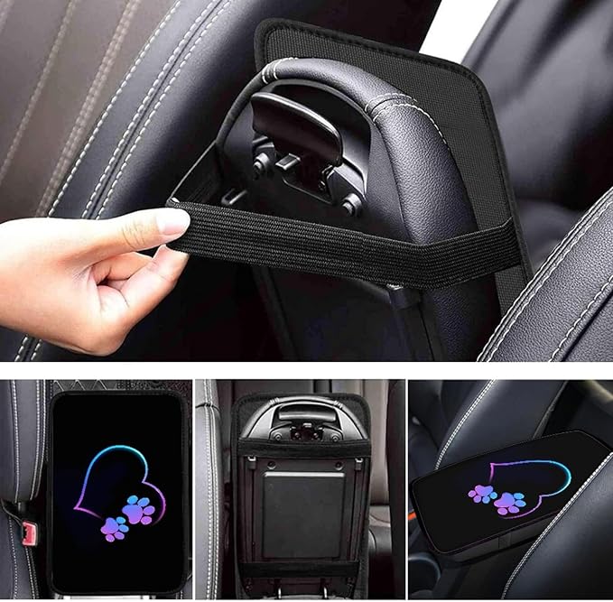 Mintutlipy Paw Hearts Print Automotive Center Console Cover Armrest Car Seat Box Soft Breathable Car Armrest Cushion for Pets Dog