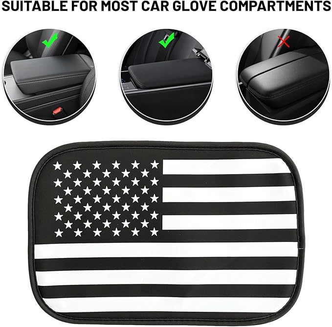 Car Center Console Pad, American Flag Armrest Seat Box Anti-Scratch Interior Protector with 2 Pockets, Patriotic Waterproof Leather Middle Console Cover Cushion for Most Vehicles