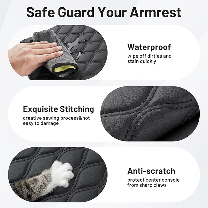 Autorder Center Console Cover for 2011-2016 Ford F250/F350/F450/F550 Accessories Armrest Cushion Cover Leather Middle Console Covers Anti-Scratch Armrest Pad for Pet (Bucket Seat Only)