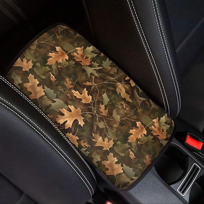 Horeset Hunting Camo Forest Comfortable Car Armrest Cover Cushion Pad Interior Decor, Universal Fit Center Console Protector for Men Women