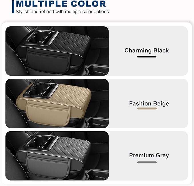Car Center Console Cover Fit for Volkswagen Atlas Faux Leather Auto Armrest Box Cover with Cup Holder & Phone Holder Waterproof Leather Armrest Protector Cushion(Beige)