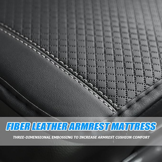 Armrest Pad for Car, PU Leather Auto Center Console Cushion Mat, Four Seasons Automotive Armrest Seat Box Cover, Universal Vehicle Interior Accessories for SUV, Truck, Van (Black/Gray)