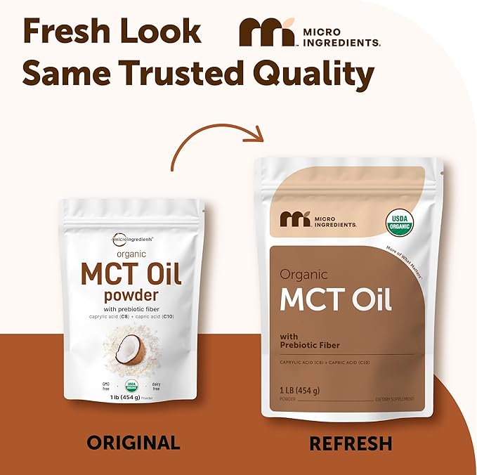Micro Ingredients Organic MCT Oil Powder with Prebiotic Fiber,1 Pound (16 Ounce) | C8 MCT Oil for Coffee Creamer | No GMOs, Keto Diet, Vegan