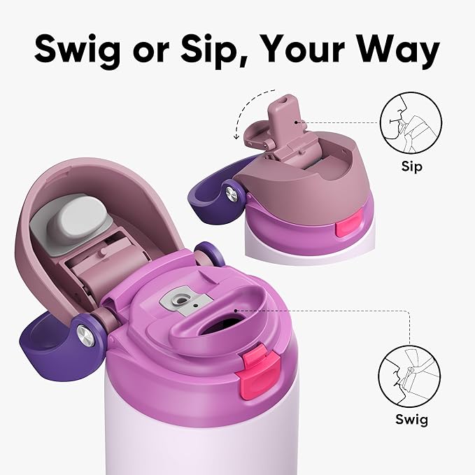 ENCOOL Leakproof Insulated Water Bottle with Straw Dual-Sip Water Bottle Bag-Safe Design for Work, Commute & Gym – Keeps Drinks Cold All Day, 24 oz, Purple Cabbage