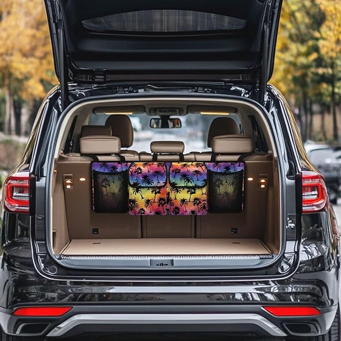 Colorful Palm Car Trunk Organizer Foldable Backseat SUV Organizer Multifunctional Storage Carrying Caddy Tool Tote Bag Storage Bag for Camping