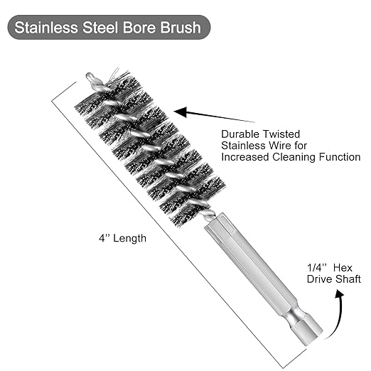 Patelai 6 Pcs Stainless Steel Wire Bore Brush Different Size Twisted Cleaning Brush with Handle 1/4 Inch Hex Shank for Power Drill Impact Driver (9/ 11/ 13/ 16/ 18/ 19 mm)