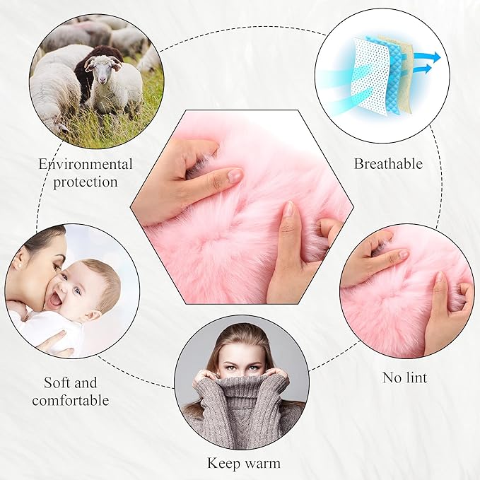 Frienda Furry Armrest Cover Auto Center Console Cover Car Soft Console Pad, Real Sheepskin Wool Soft Fluffy Auto Center Armrest Pad for Most Car Decoration Protector(Light Pink)