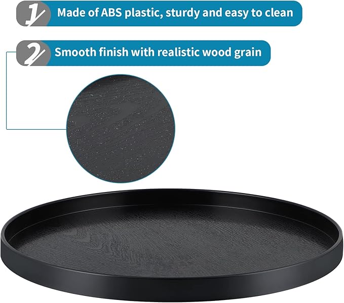 MDLUU Plastic Serving Tray, 13" Ottoman Tray, Round Butler Tray for Breakfast in Bed, Coffee Table Decor, Party