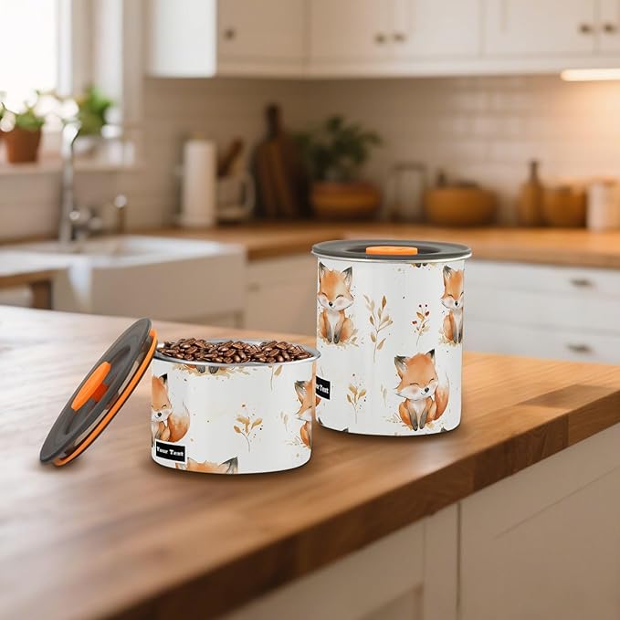 ALAZA Cute Fox Watercolor Airtight Coffee Bean Canister Customed 500ml Food Storage Containers with Lids For Gournd, Tea, Sugar, Flour, Rice, Cereal, Candy Cookie Jar