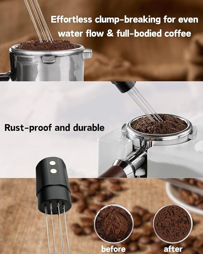 Magnetic WDT Tool Espresso Distribution Tool 8x0.4mm Stainless Steel Needles, Espresso Stirrer for Barista, Machine Accessories（Black)