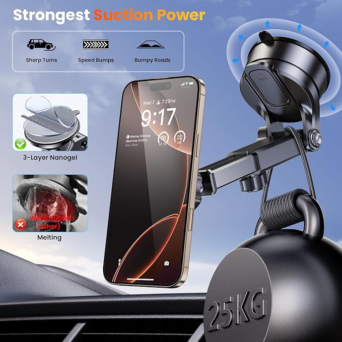 for MagSafe Magnetic Phone Holder for Car [2026 Upgraded Strongest Magnet] Car Mount Cell Stand for Dashboard Windshield Vent Compatible with iPhone 17/16/15/14/13/12 Android etc-Black
