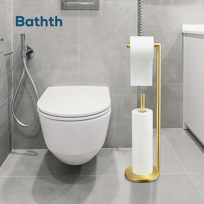 Toilet Paper Holder Stand,Toilet Paper Holder Free Standing,Gold Toilet Stand Holder for 4 Rolls,Toilet Paper Storage by Bathth
