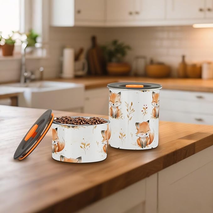 ALAZA Cute Fox Watercolor Airtight Coffee Bean Canister 500ml Food Storage Containers with Lids For Gournd, Tea, Sugar, Flour, Rice, Cereal, Candy Cookie Jar