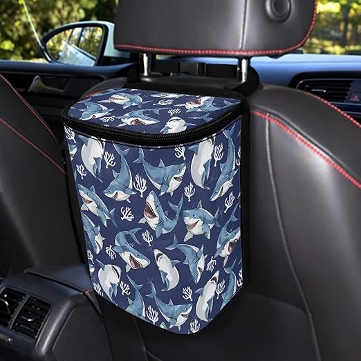Cute Shark Car Trash Can Easy to Install Hanging Garbage Bin for Back Seat Leak Proof Lightweight Car Garbage Cans Fashion Car Interior Accessories for Most Cars, SUVs