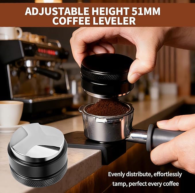 7pcs Espresso Accessories:51mm Espresso Tamper,Coffee Distributor,Puck Screen,Tamper Mat,Dosing Funnel, WDT Tool Espresso Machine Accessories for Home Coffee Shop As Father's Day Valentine's Day Gift