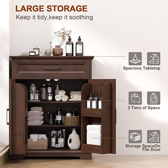 Kitchen Storage Cabinet with Drawer, Buffet Cabinet with Storable Door, Modern Floor Sideboard, for Living Room, Entryway,Cherry