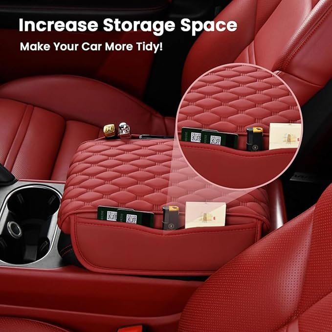 Car Center Console Pad for Lincoln Aviator 2019 2020 2021 2022 2023 2024 2025, Leather Center Console Armrest Protector Cover with 2 Storage Bags, Car Accessories,Brown