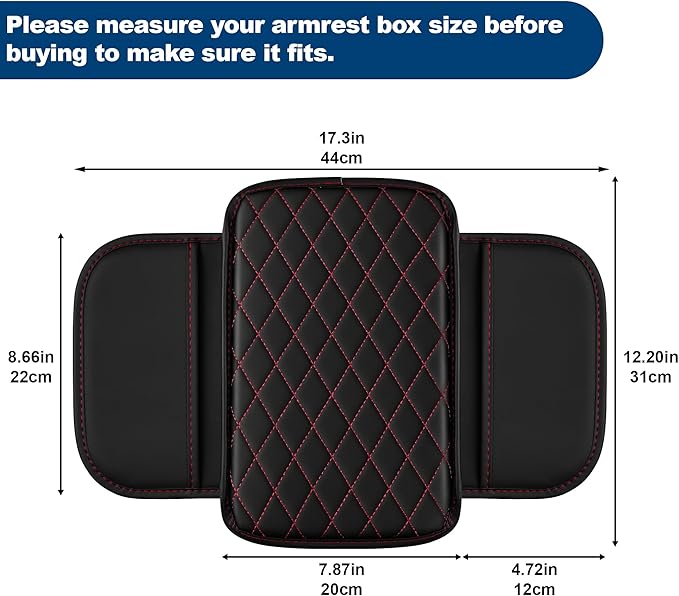 Car Center Console Cover Fit for Volkswagen Taos Leather Armrest Cover with 2 Storage Bags Waterproof Console Cover Scratch & Wear Resistant(Redline)