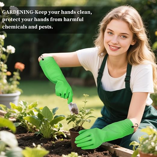 Rubber Gloves for Cleaning – 3 Pairs Reusable Gloves for Dishwashing, Kitchen and Household Tasks, 15-Inch Long (With Hook, Medium (Fits Small Hands))