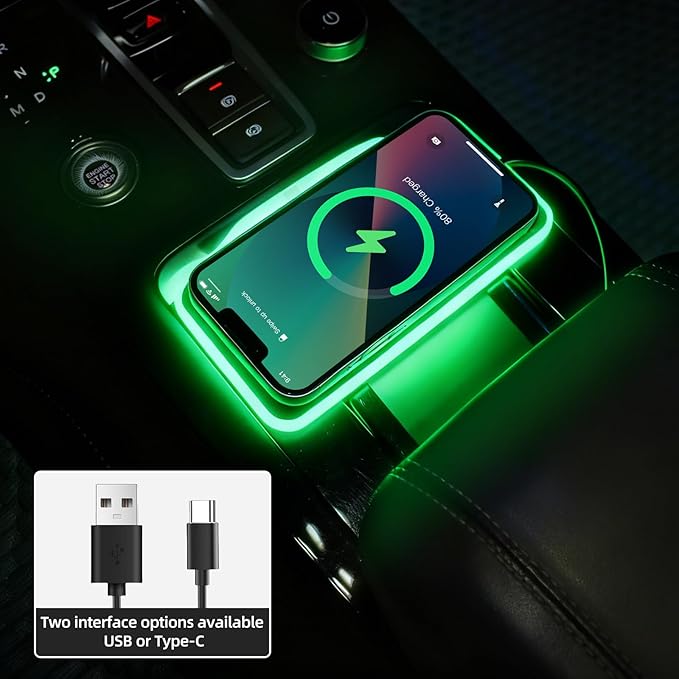 General Wireless Phone Charging Pad with Lighting Silicone Dual Charging Ports Quick Charger Station 15W Adapter for Smartphone Phone (Type-C Without Cigarette Lighter Adapter)
