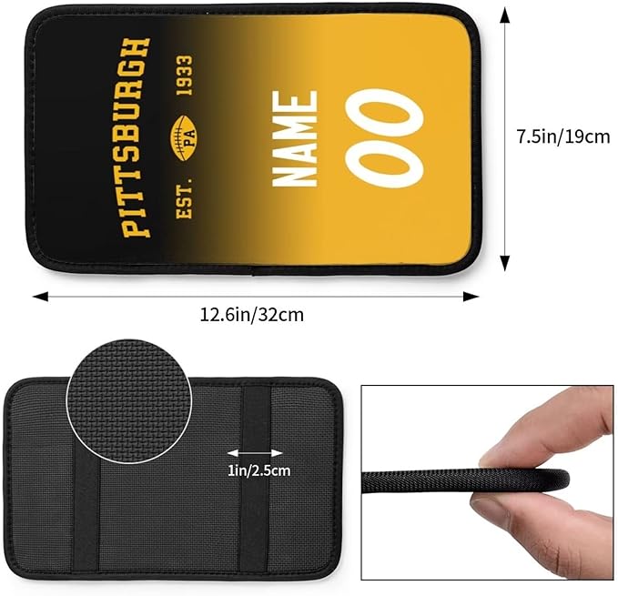 Custom Car Armrest Cover,Add Personalized Name and Number As Gifts for Loyal Football Fans,Auto Center Console Pad Car handrail Box Cushion,Fit for Most Car