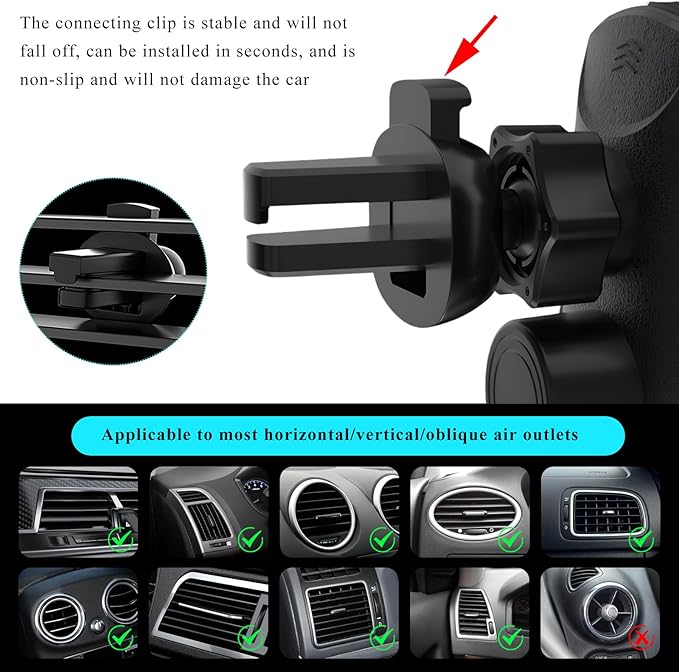 Sun Walker Wireless Car Charger Mount, Electric Induction 15W Fast Charging Bracket Air Vent Phone Holder, Auto-Clamping Wireless Charger Vent Mount Compatible with Most Smartphones (Silver)