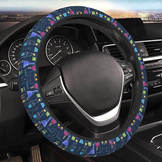 Chemistry Experiment Car Steering Wheel Cover, 15 Inch Steering Wheel Cover Stylish Decor for Most Cars