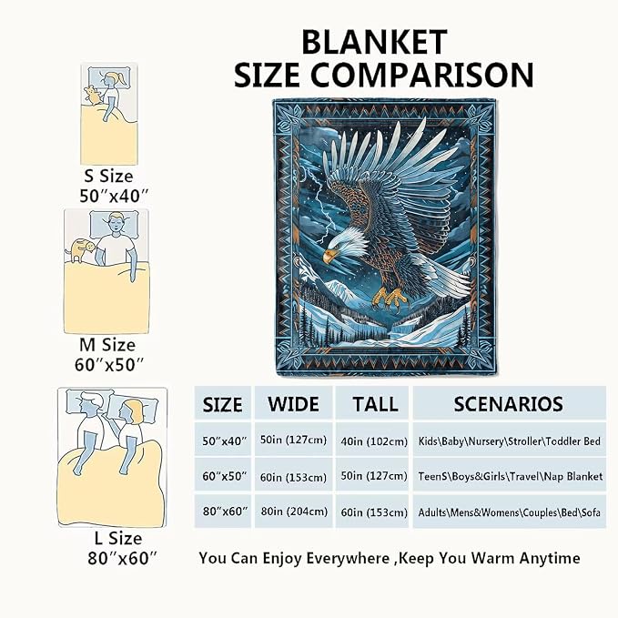 Blue Eagle Blanket,Mountain Nature Southwestern Throw Blankets,Gifts for Kids Adults & Wildlife Loves,Lightweight Soft Fleece,for Sofa Couch Bed Room Travel,Birthday Decor,50x60in