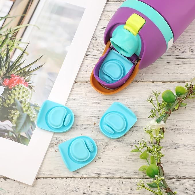 4pcs Replacement Stopper Compatible with Owala FreeSip 24oz 32oz, Water Bottle Top Lid Gasket for Owala 19/24/32/40oz Seal Bottle Cap Mouth Stopper Part Silicone Plug Accessories BPA-Free (Cyan)