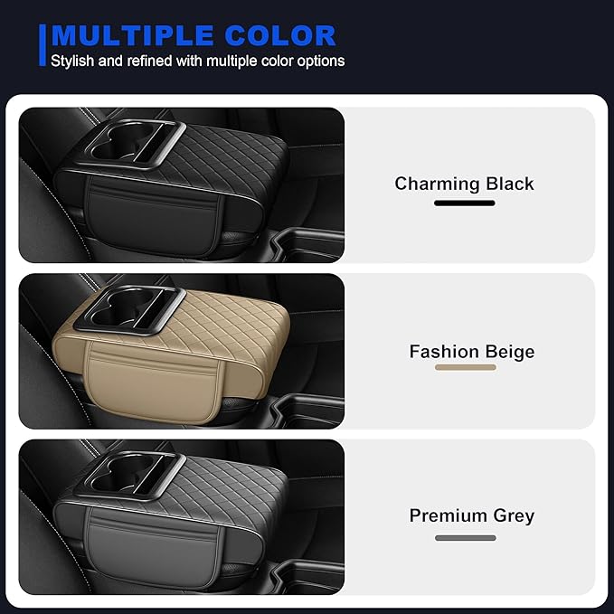 Center Console Cover Leather Armrest Cover Fit for Nissan Rogue 2008-2020 Middle Console Cushion with Storage Box&Cup Holder & Phone Slot(Beige)