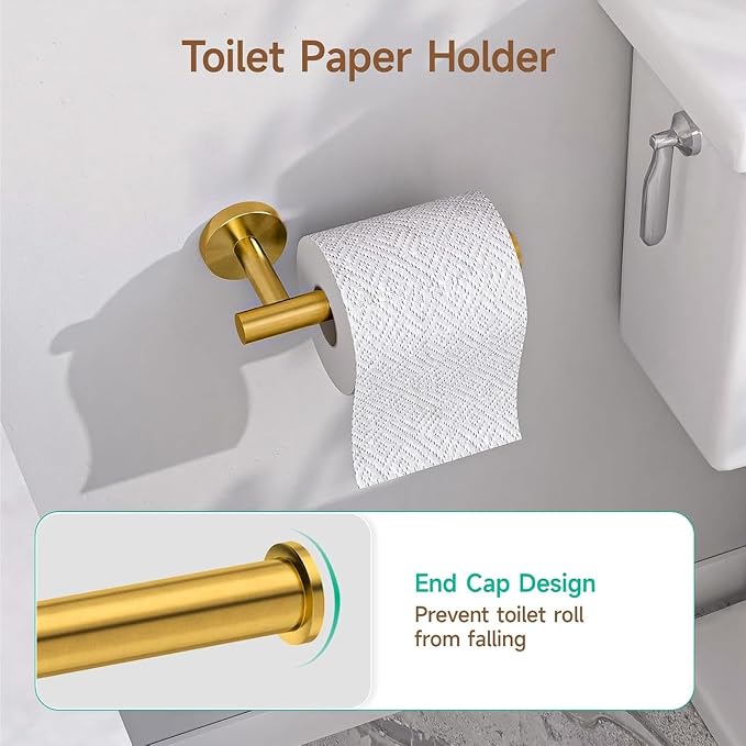 USHOWER Brushed Gold Bathroom Accessories Set, 18-Inch Towel Bar Set Wall Mounted, Durable SUS304 Stainless Steel Bathroom Hardware Set, 4-Piece
