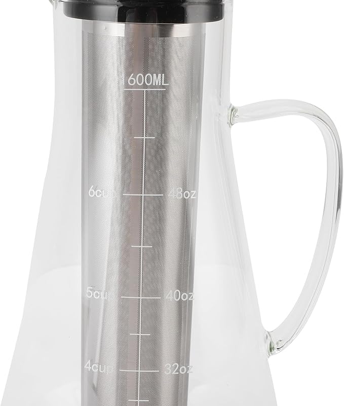 1600ML Mason Jar Pitcher with Stainless Steel Filter, Cold Brew Coffee Maker, Pour Spout Handle Lid, Airtight Leak Proof, Designed for Durability, Smoother and Rich Coffee Flavor
