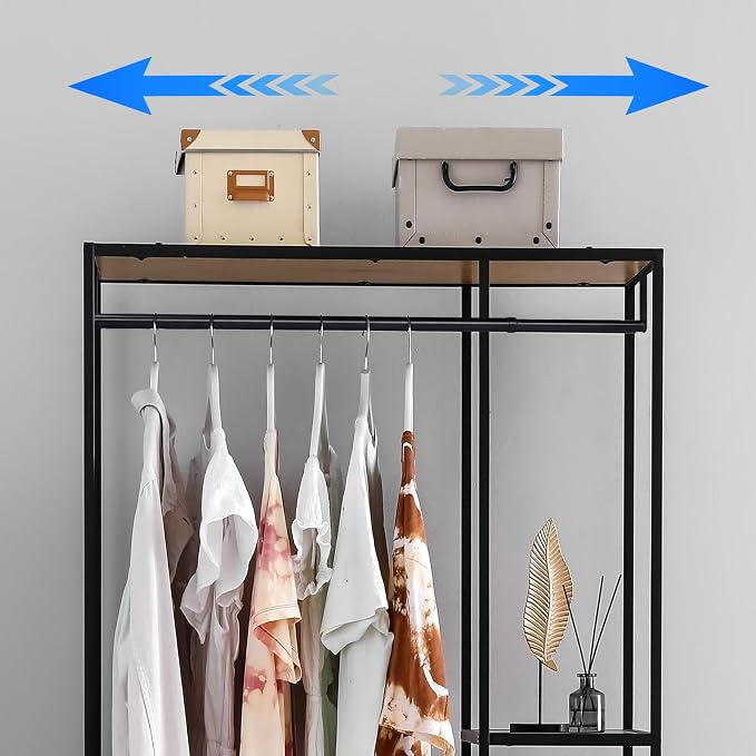 Threehoney Expandable Closet Rod for Wire Shelf Hanging Clothes Adjustable Heavy Duty Closet Hanging Rod Extender Heavy Duty Hanger Bar Metal Poles for Wardrobes Hanger, 1 Pack (32-54 Inch,Black)
