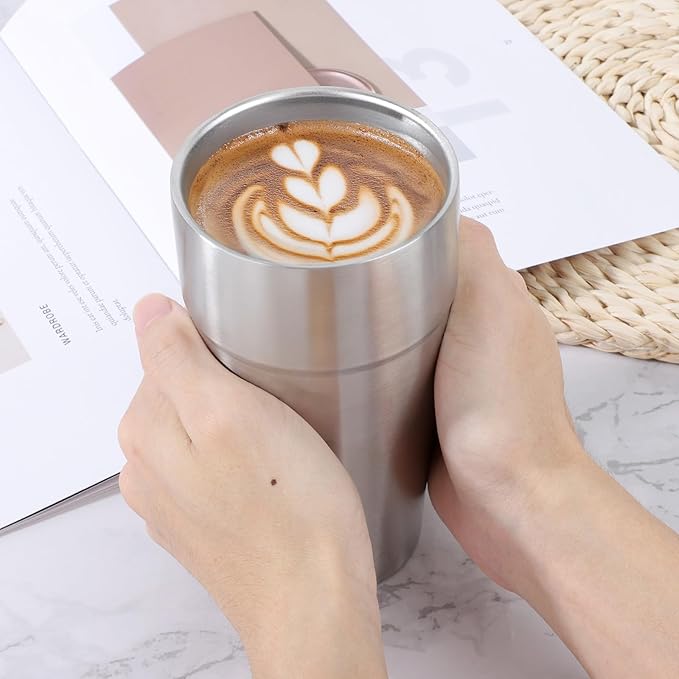 Beasea Stainless Steel Cups 19 oz, 2 Pack Large 18.6oz 550ml Stackable Stainless Steel Tumbler Double Wall Insulated Individual Metal Pint Glasses Tin Drinking Cups for Home Party Camping