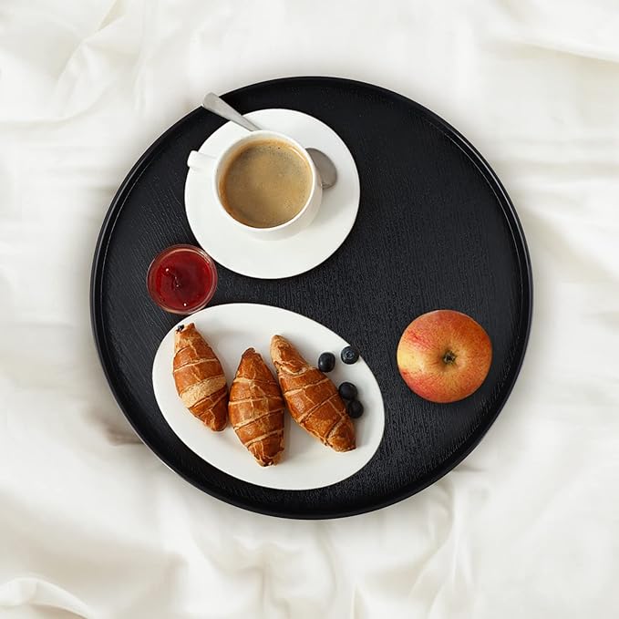 MDLUU Plastic Serving Tray, 13" Ottoman Tray, Round Butler Tray for Breakfast in Bed, Coffee Table Decor, Party
