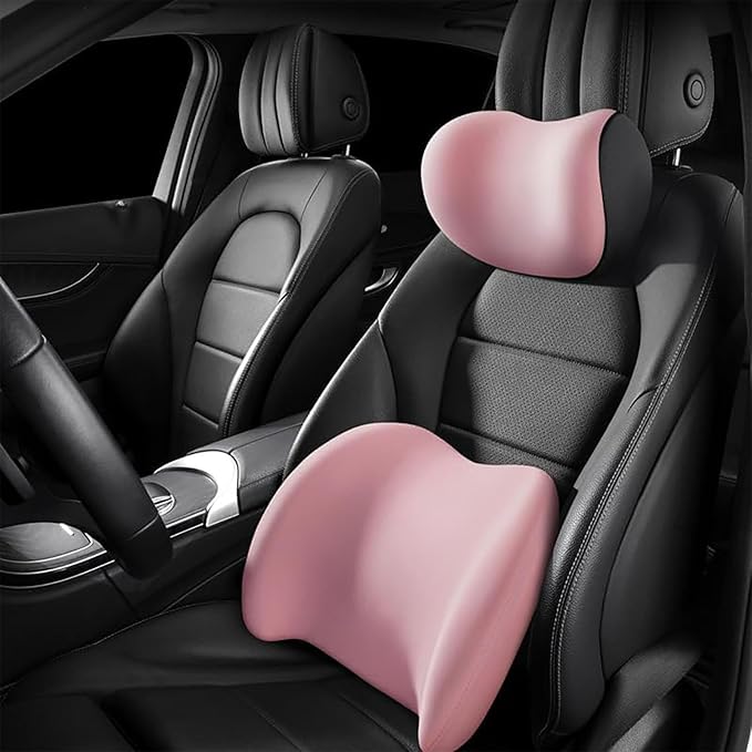Car Back Support Neck Pillow for Ford F-250 2000-2024, Comfortable Soft Car Seat Headrest Neck Rest Cushion Lumbar Support Pillow with Adjustable Strap, Pink