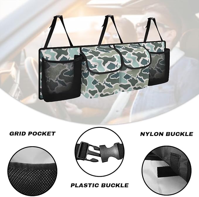 CLOHOMIN Fish Camo Car Organizer for SUV Sedan Truck Hanging Cargo Storage Bag with 4 Pockets Car Trunk Backseat Organizer Trunk Organizer Decor