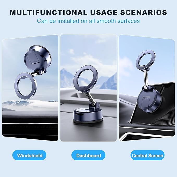 MOKPR Car Phone Holder for Magsafe, Vacuum Magnetic Car Phone Mount Foldable Hands-Free Suction Cup Phone Holders for Your Car for iPhone 16 Pro/Pro Max 15 14 13 12